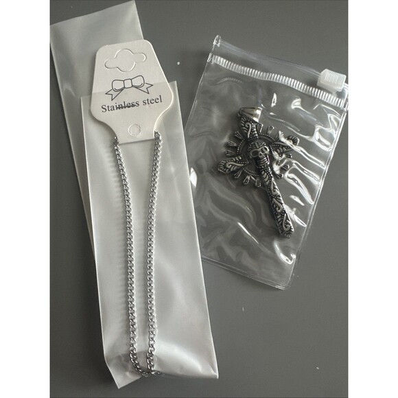 Viking Gothic Cross Skull Pendant 24” Chain Stainless Steel Gift Men’s Punk - Picture 6 of 6